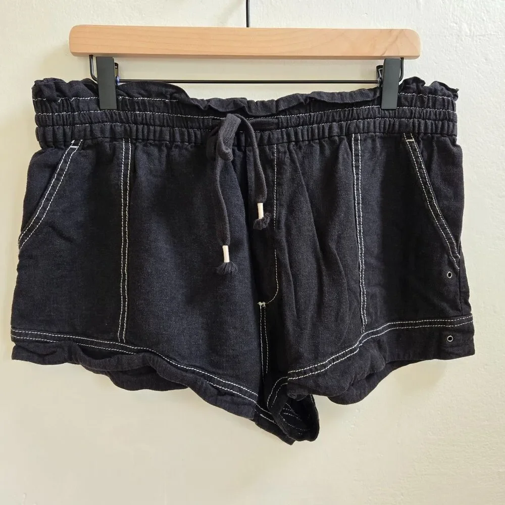 Anthropologie Black Linen Blend Shorts Size L High Rise Bohemian Summer Beach